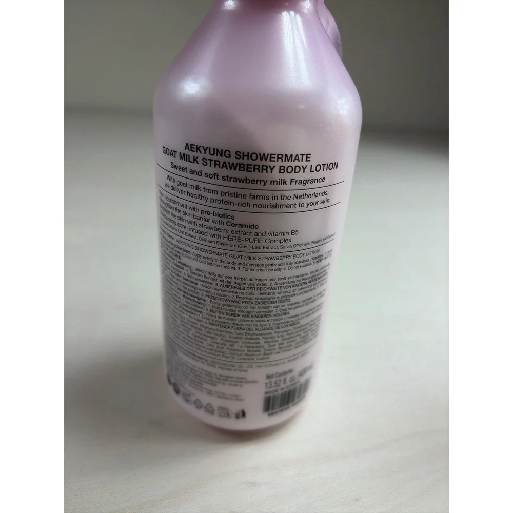 Aekyung Shower Mate Goat Milk Premium Body Lotion Strawberry Soothing Care 400ml